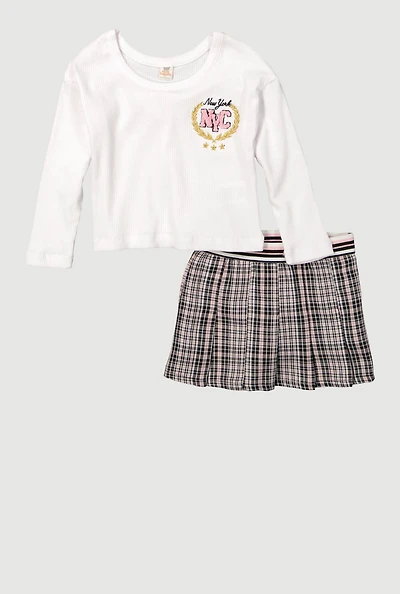 Toddler Girls New York Graphic Tee and Plaid Pleated Skirt, Multi, Size 4T