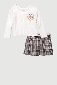 Toddler Girls New York Graphic Tee and Plaid Pleated Skirt, Multi, Size 3T