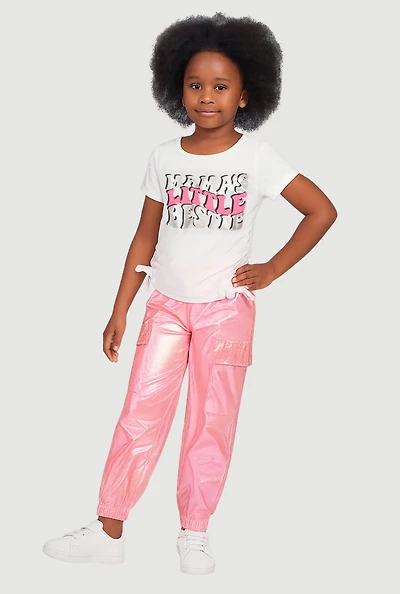 Toddler Girls Mamas Little Bestie Tee and Cargo Joggers, Pink, Size 3T