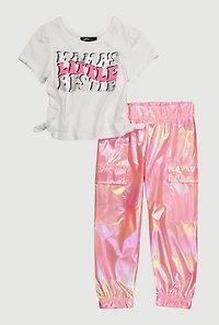 Toddler Girls Mamas Little Bestie Tee and Cargo Joggers, Pink, Size 3T