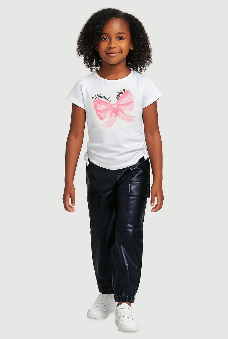 Toddler Girls Mamas Girl Tee and Fleece Lined Faux Leather Cargo Joggers, Multi, Size 4T
