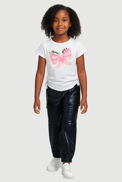 Toddler Girls Mamas Girl Tee and Fleece Lined Faux Leather Cargo Joggers