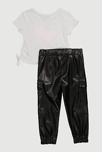 Toddler Girls Mamas Girl Tee and Fleece Lined Faux Leather Cargo Joggers, Multi, Size 4T