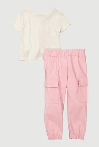Toddler Girls Daddys Girls Graphic Tee and Faux Leather Cargo Joggers, Pink, Size 4T