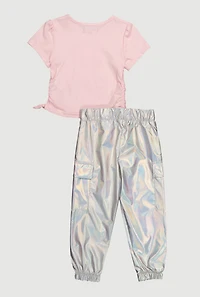 Toddler Girls Iridescent Bear Graphic Print Tee and Cargo Joggers, Multi, Size 3T