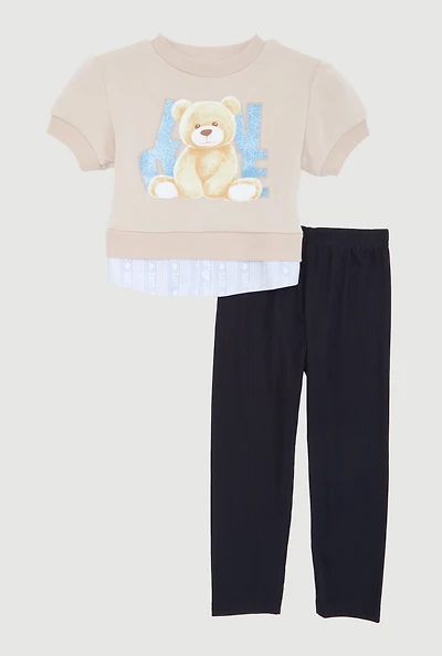 Toddler Girls Love Bear Graphic Layered Look Sweatshirt and Pants Set, Multi,