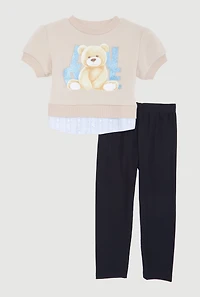 Toddler Girls Love Bear Graphic Layered Look Sweatshirt and Pants Set, Multi,