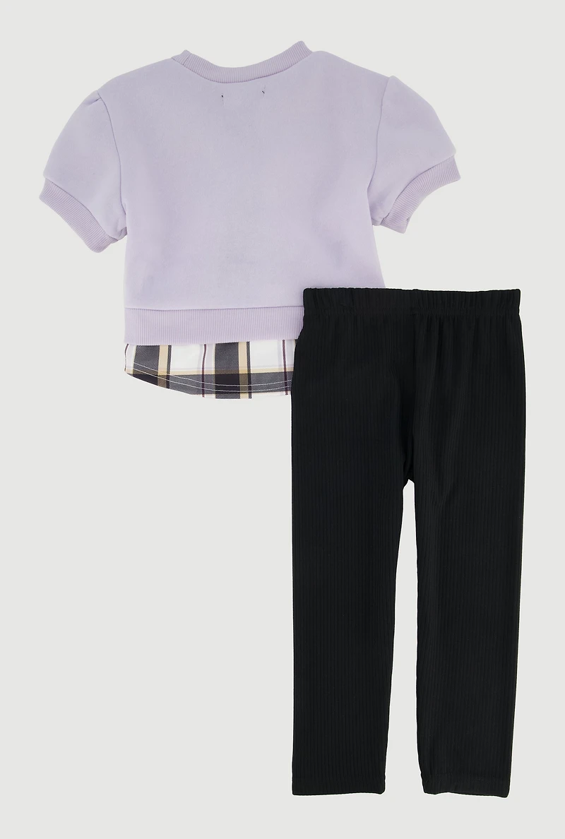 Toddler Girls Cool Girl Plaid Hem Sweatshirt and Leggings, Purple, Size 2T