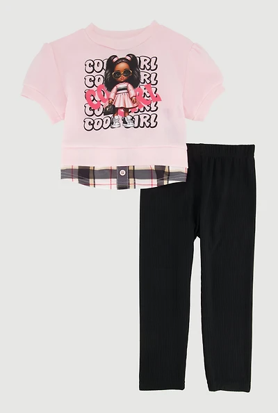 Toddler Girls Cool Girl Plaid Hem Sweatshirt and Leggings,