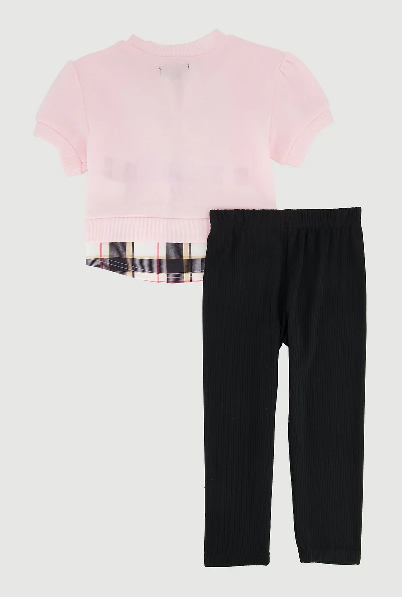Toddler Girls Cool Girl Plaid Hem Sweatshirt and Leggings,
