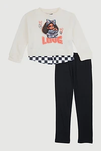 Toddler Girls Love Graphic Layered Look Sweatshirt and Leggings