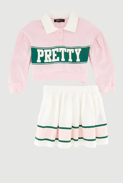 Toddler Girls Pretty Polo Top and Pleated Skirt Set, Pink, Size 3T