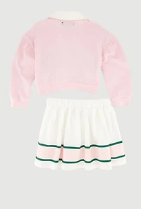 Toddler Girls Pretty Polo Top and Pleated Skirt Set, Pink, Size 3T