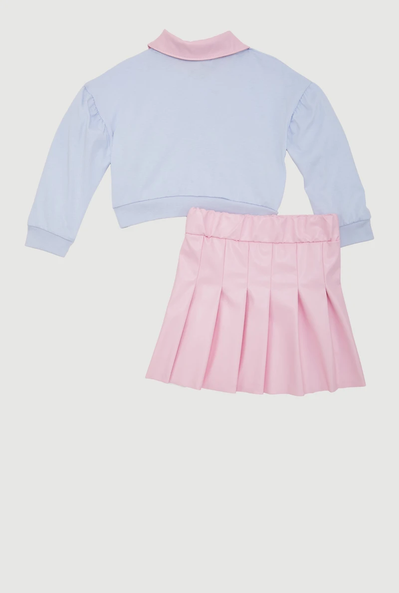 Toddler Girls Perfect Polo Top and Pleated Skirt Set, Multi,