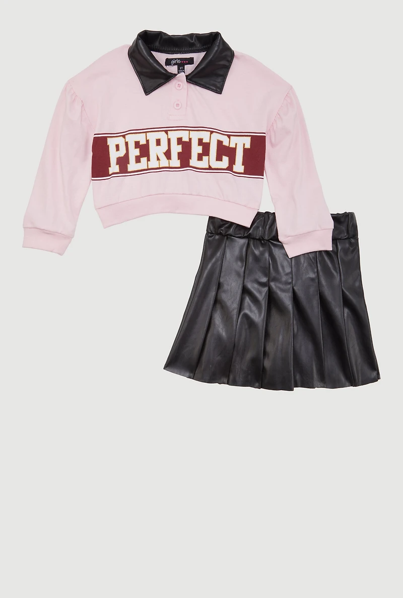 Toddler Girls Perfect Polo Top and Pleated Skirt Set, Multi,