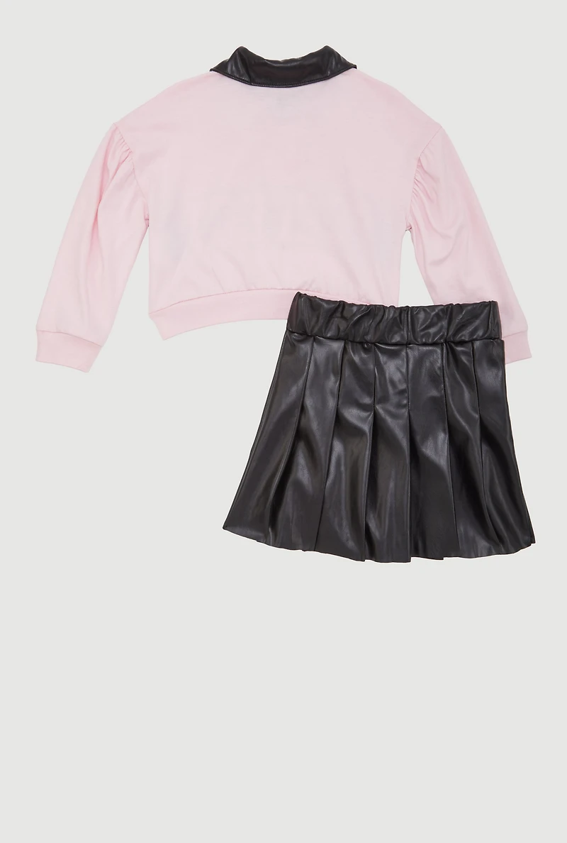 Toddler Girls Perfect Polo Top and Pleated Skirt Set, Multi,