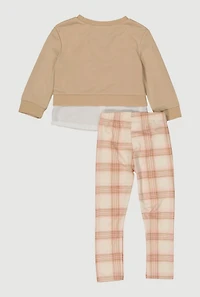 Toddler Girls Layered Look Bow Detail Sweatshirt and Joggers, Beige,