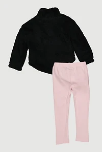 Toddler Girls Flower Graphic Sherpa Pullover and Leggings, Black, Size 4T