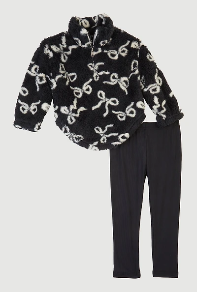 Toddler Girls Sherpa Bow Print Pullover and Leggings