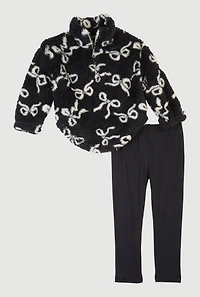 Toddler Girls Sherpa Bow Print Pullover and Leggings