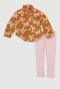Toddler Girls Sherpa Bow Print Pullover and Leggings