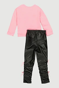 Toddler Girls Sweatshirt and Faux Leather Leggings with Bows