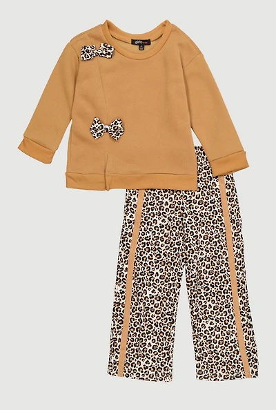 Toddler Girls Slit Front Bow Sweatshirt and Leggings