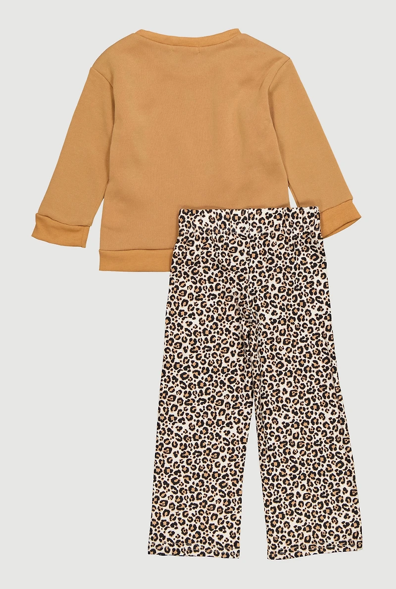 Toddler Girls Slit Front Bow Sweatshirt and Leggings