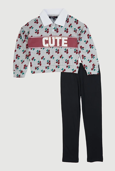 Toddler Girls Cute Graphic Polo Top with Leggings