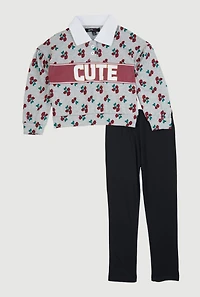 Toddler Girls Cute Graphic Polo Top with Leggings