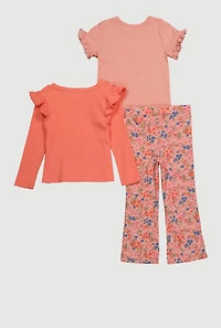 Toddler Girls So Perfect Floral Graphic Tees and Flared Leggings Set, Orange, Size 3T
