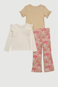 Toddler Girls Ruffle Trim Floral Graphic Tees and Flared Leggings Set, Multi,