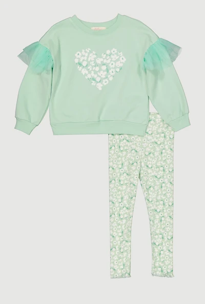 Toddler Girls Floral Graphic Flutter Sleeve Sweatshirt and Leggings