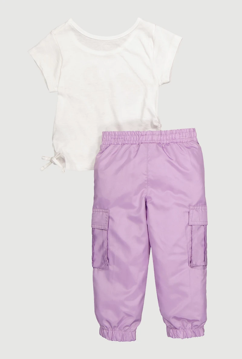 Toddler Girls Pretty Glitter Graphic Tee and Parachute Joggers, Purple, Size 3T