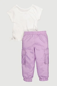 Toddler Girls Pretty Glitter Graphic Tee and Parachute Joggers, Purple, Size 3T