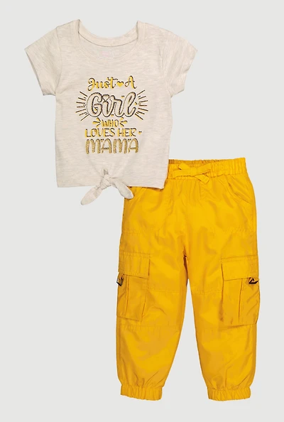 Toddler Girls Girl Who Loves Mama Graphic Tee and Cargo Joggers, Yellow, Size 2T