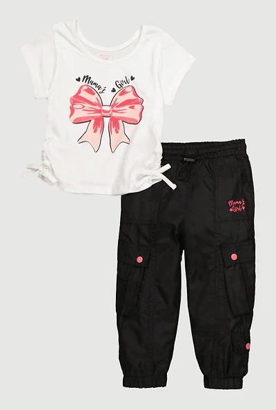 Toddler Girls Mamas Girl Graphic Tee with Cargo Joggers, Multi, Size 4T