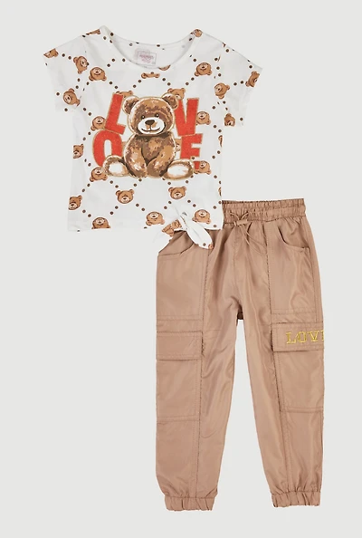 Toddler Girls Love Bear Graphic Tee and Cargo Joggers, Multi, Size 2T
