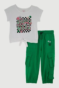 Toddler Girls Daddys Girl Graphic Tie Front Tee and Joggers, Multi, Size 2T