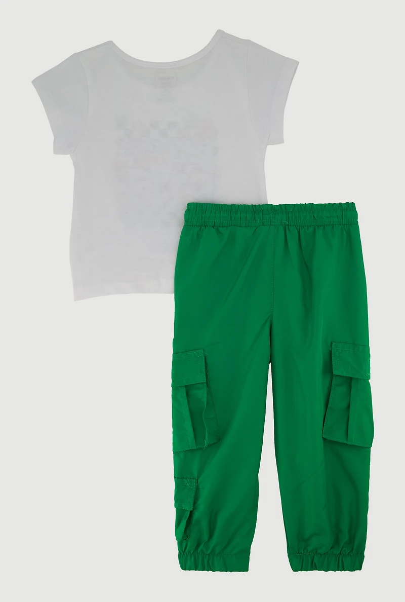 Toddler Girls Daddys Girl Graphic Tie Front Tee and Joggers, Green, Size 4T