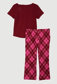 Toddler Girls Butterfly Embroidered Tee and Flared Pants, Burgundy, Size 3T