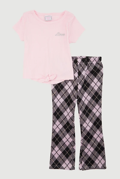 Toddler Girls Love Graphic Tee and Flared Plaid Pants, Multi, Size 2T