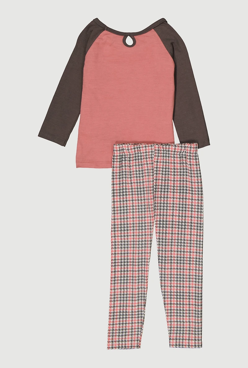 Toddler Girls Bear Hug Graphic Tee and Houndstooth Leggings