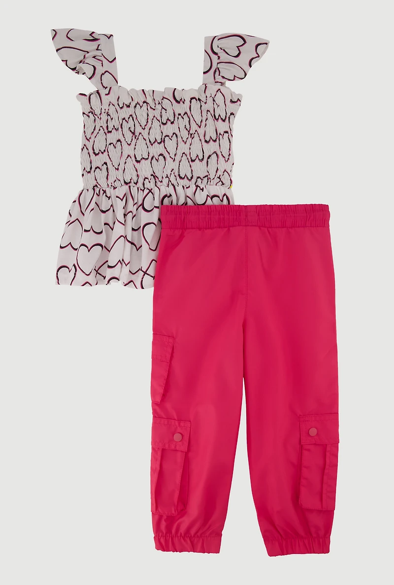 Toddler Girls Heart Print Top and Parachute Joggers
