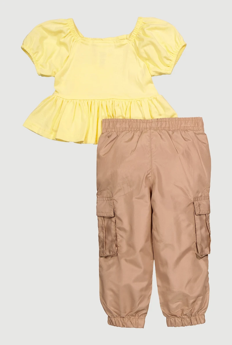 Toddler Girls Smocked Peplum Top and Love Embroidered Joggers, Multi, Size 3T