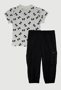 Toddler Girls Bow Print Polo Shirt and Parachute Joggers, Black, Size 4T