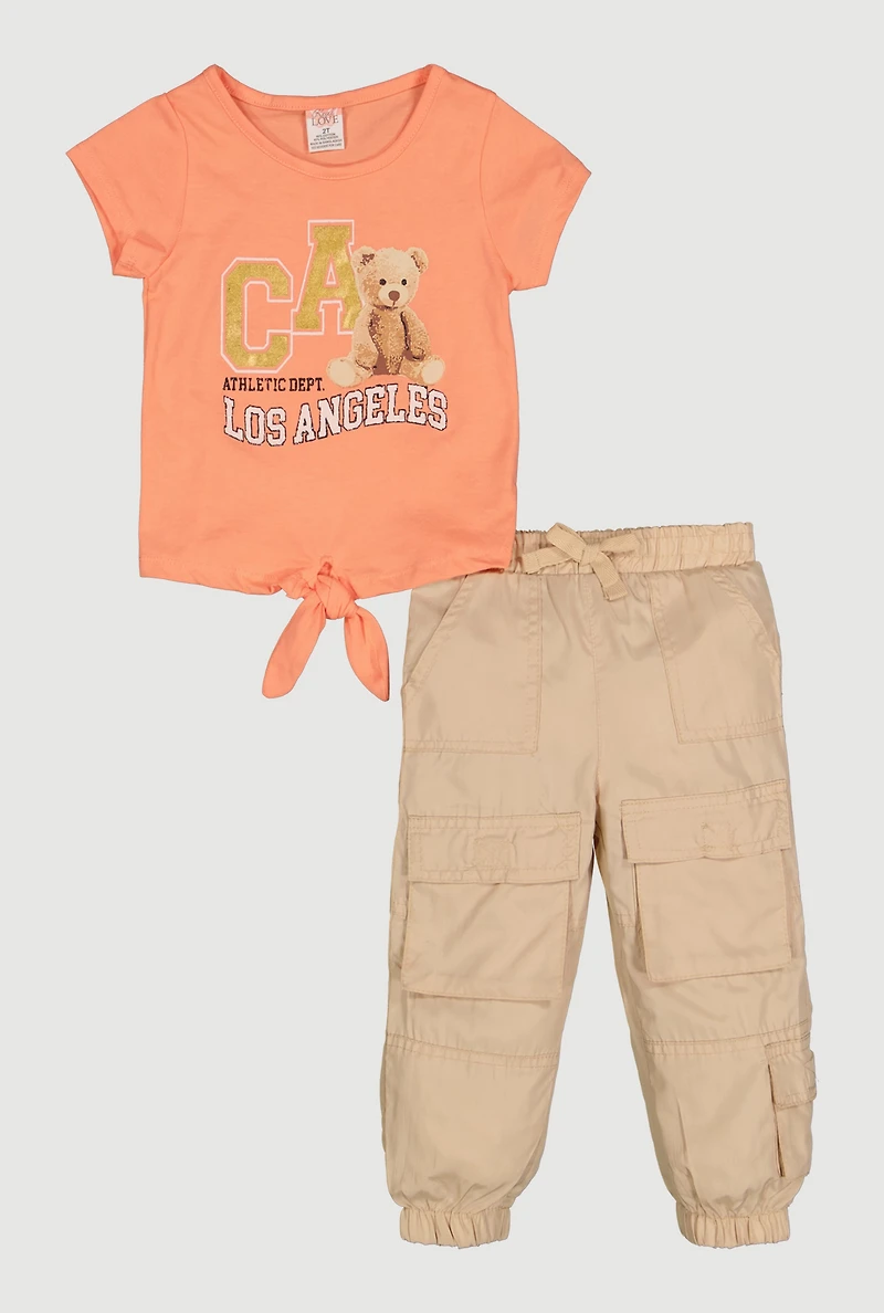 Toddler Girls Los Angeles CA Teddy Bear Tee and Cargo Pants