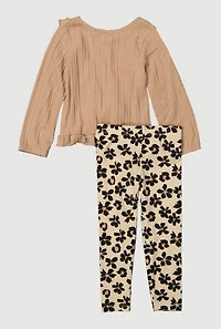 Toddler Girls Ruffle Blouse with Leggings and Headband, Brown, Size 4T