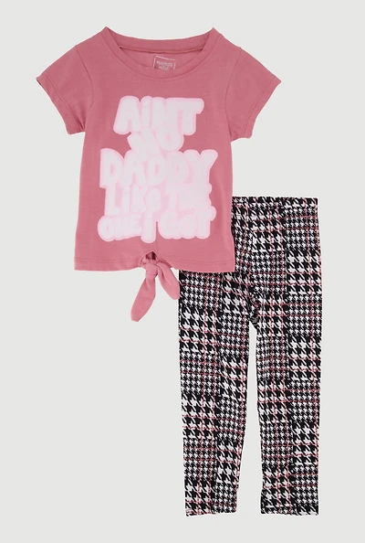 Toddler Girls Aint No Daddy Graphic Tee and Houndstooth Leggings, Multi, Size 4T