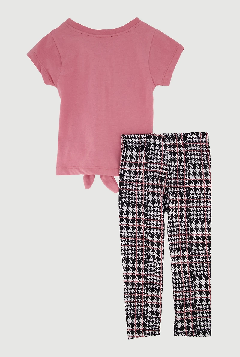 Toddler Girls Aint No Daddy Graphic Tee and Houndstooth Leggings, Pink, Size 3T
